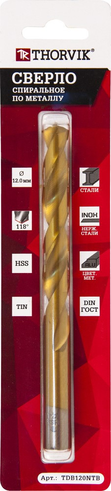 TDB010NTB Сверло спиральное по металлу HSS TiN в блистере, d1.0 мм, 2 шт.