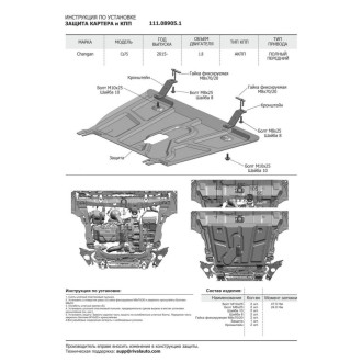 Защита картера и КПП для Changan CS75 АКПП 2015-н.в. АвтоБроня 111.08905.1