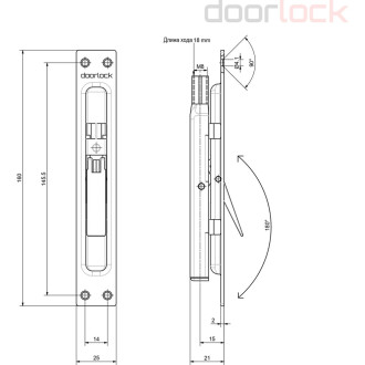 Шпингалет торцевой Doorlock dl fbm/1s zn оцинкованный, длина хода 18мм, планка 24,5x160мм, резьба м8