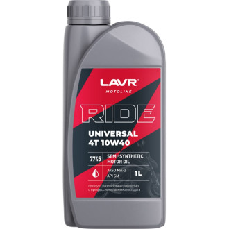 Моторное масло LAVR MOTO RIDE UNIVERSAL 4T 10W40 SM, 1 л