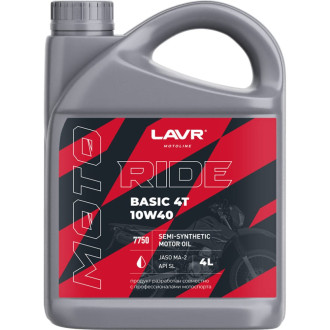 Моторное масло LAVR MOTO RIDE BASIC 4T 10W40 SL, 4 л