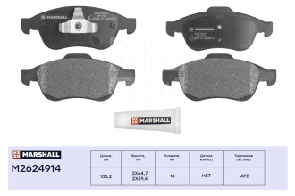 Дисковые передние тормозные колодки Renault Arkana 19- / Kaptur 13- / Duster I, II 11- MARSHALL M2624914