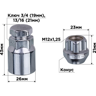 Гайки-секретки SKYWAY S10702001