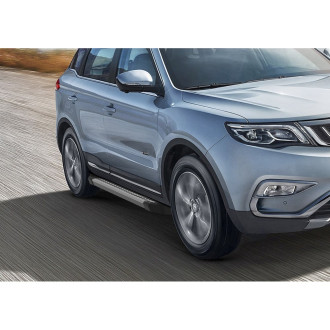Алюминиевые пороги для Geely Atlas 2018-н.в. Rival Bmw-Style круги