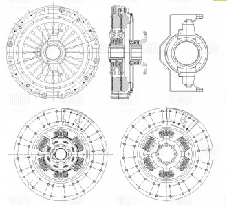 Двухдисковый комплект сцепления для Volvo FH12 (93-)/ FM12 (98-)/ FH/FM (05-)/ FMX (10-) TRIALLI FR 825