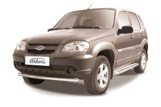 Защита переднего бампера d57 Arbori нерж. сталь для Chevrolet NIVA 2010-нв / Шевроле Нива