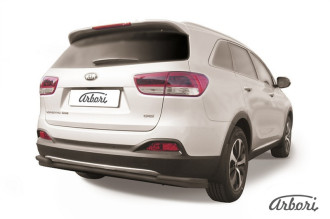 Защита заднего бампера d57+d42 двойная длинная Arbori черн. для KIA Sorento Prime 2015-2018 / Киа Соренто