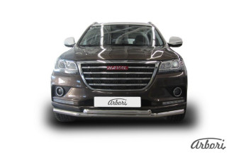 Защита переднего бампера d57+d57 Arbori нерж. сталь для HAVAL H2 2014-нв / Хавал Н2