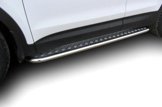 Защита порогов d42 с листом усиленная Arbori нерж. сталь для Hyundai SANTA-FE 2012-2018 / Хендай Санта Фе