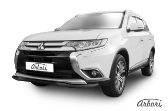 Защита переднего бампера d57 "волна" Arbori черн. для Mitsubishi OUTLANDER 3-го поколения 2-й рестайлинг (2015-2018гг) / Митсубиси Аутлендер
