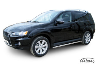 Защита порогов d57 труба Arbori нерж. сталь для Mitsubishi OUTLANDER XL 2010-2012 / Митсубиси Аутлендер
