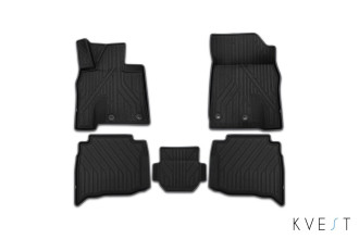 Коврики KVEST 3D в салон подходят для TOYOTA LC 200, 2015-2021, 5 шт. (полиуретан, черный, серый) в коробе / Тойота Ленд крузер