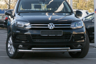 Защита переднего бампера d 76/60 двойная "Volkswagen Touareg" 2010- / Фольксваген Туарег