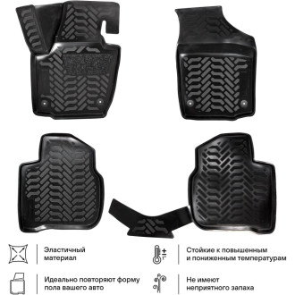 Ковры для VW Polo/ Rapid (20-), 4 шт.,(крепеж),выс. борт, 3D с подпятником, ТЭП, черн. ACM-PS-94 AIRLINE
