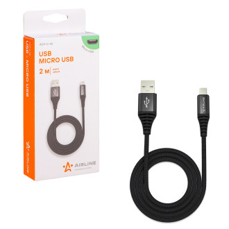 Кабель USB - micro USB 2м, черный нейлоновый ACH-C-46 AIRLINE