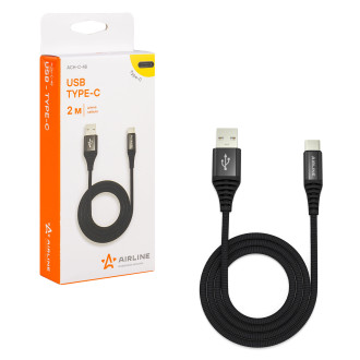 Кабель USB - Type-C 2м, черный нейлоновый ACH-C-48 AIRLINE