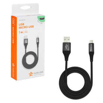 Кабель USB - micro USB 1м, черный нейлоновый ACH-M-23 AIRLINE