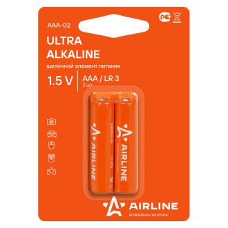 Батарейки LR03/AAA щелочные 2 шт. блистер (мизинчиковые) AAA-02 AIRLINE