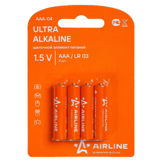 Батарейки LR03/AAA щелочные 4 шт. блистер (мизинчиковые) AAA-04 AIRLINE