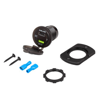 Розетка USB встраиваемая влагозащ. с 2 портами и вольтметром (5В, QC3.0 + Type-c PD) AEBJ200 AIRLINE