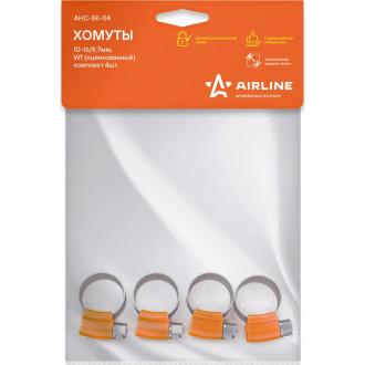 Хомуты 10-16/9,7 мм, червячные, усиленные, W1 (оцинк.), комплект 4 шт. AHC-SK-04 AIRLINE