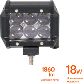 Фара светодиодная (балка) двухрядная 6LED, 4D линза, 18Вт, 98х78х65мм, 12/24В ALED042 AIRLINE