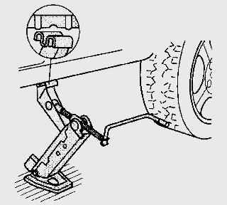 Установка домкрата, входящего в комплект автомобиля, для подъема трех-/ пятидверного автомобиля при замене колеса