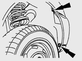 Расположение винтов крепления подкрылка к переднему бамперу
