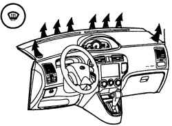 Режим обдува к дефлекторам обогрева ветрового стекла и боковых стекол