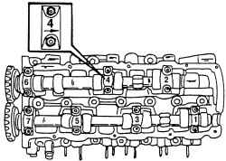Нумерация крышек подшипников распределительных валов. На каждой крышке имеется стрелка, показывающая направление установки