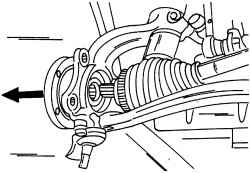 Потяните поворотный кулак наружу таким образом, чтобы высвободился приводной вал и снимите амортизаторную стойку