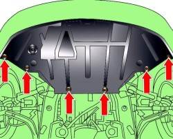 Расположение винтов крепления нижнего брызговика моторного отсека