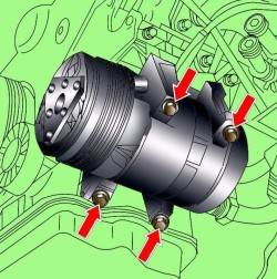 Расположение болтов крепления компрессора кондиционера