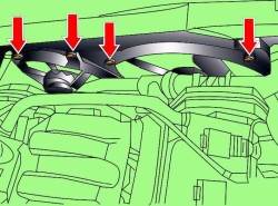 Расположение болтов крепления кожуха вентилятора радиатора