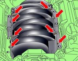 Расположение болтов крепления впускного коллектора