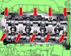 Расположение болтов крепления головки блока цилиндров