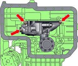 Расположение болтов крепления масляного насоса