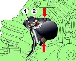 Расположение болтов крепления стартера
