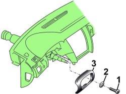 Расположение винта (1) с шайбой (2) крепления нижней накладки рулевой колонки (3)