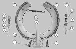 Детали тормозного механизма заднего колеса (показаны детали тормозного механизма с левой стороны)
