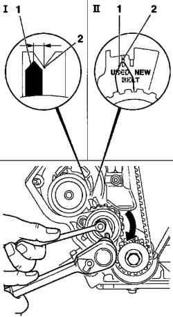 Повторная регулировка натяжения зубчатого ремня по указателю натяжного ролика