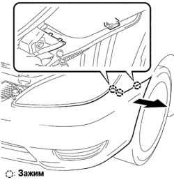 Отсоединение зажимов крепления бампера к кузову