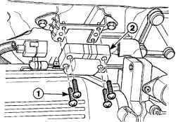 Расположение винтов (1) крепления катушки зажигания (2)