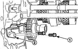 Расположение болтов (1) крепления рычага (2) переключения задней передачи