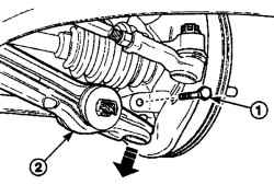 Расположение фиксирующего болта (1) крепления рычага (2) с шаровым пальцем