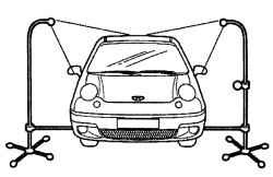 Расположение водяного стенда проверки герметичности по сторонам автомобиля